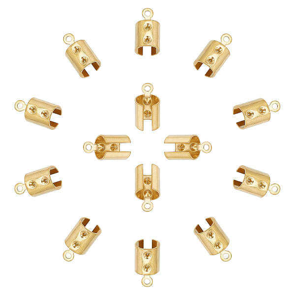 

PandaHall ARRICRAFT Vacuum Plating 304 Stainless Steel Folding Crimp Ends, Golden, 12x6.5x6.5mm, Hole: 1.2mm, 60pcs/box 304 Stainless Steel