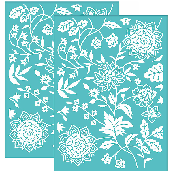 

PandaHall OLYCRAFT 2pcs Plants Pattern Silk Screen Printing Stencils Floral Self-Adhesive Reusable Mesh Transfers Stencils Washable Silk..., Green