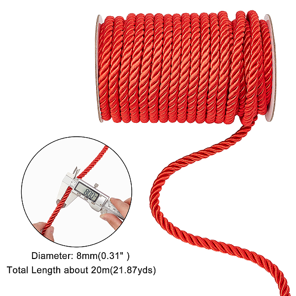 

PandaHall Nylon Thread, for Home Decorate, Upholstery, Curtain Tieback, Honor Cord, Red, 8mm, 20m/roll Nylon Red