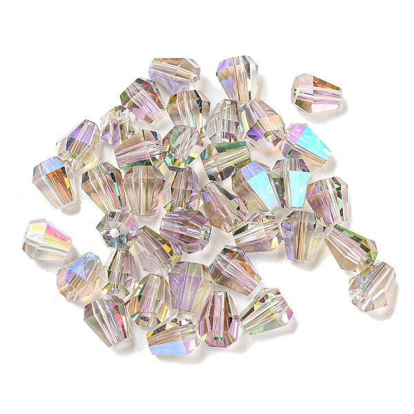 

PandaHall Electroplate Glass Beads, Faceted, Teardrop, Colorful, 6x5x5.5mm, Hole: 1.4mm,100pcs/bag Glass Cone