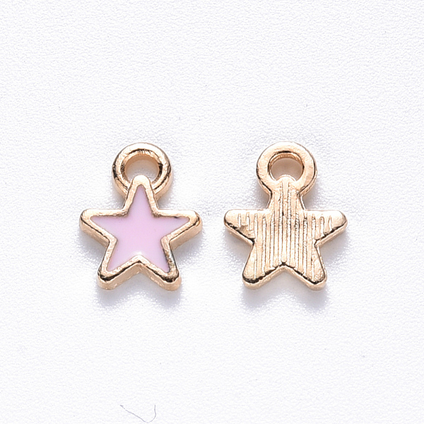 

PandaHall Alloy Enamel Charms, Star, Light Gold, Pink, 9x7x1mm, Hole: 1.2mm Alloy+Enamel Star Pink