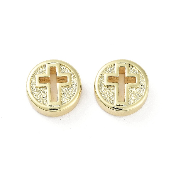 

PandaHall Rack Plating Brass Beads, Long-Lasting Plated, Lead Free & Cadmium Free, Flat Round with Cross, Real 18K Gold Plated, 10.5x4mm...