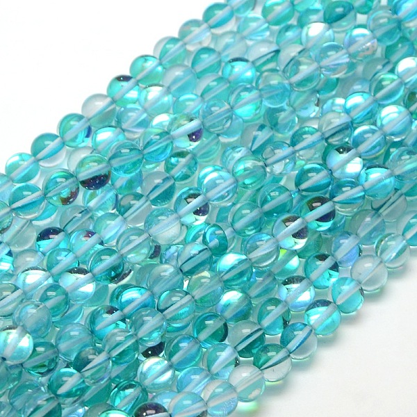 

PandaHall Synthetic Moonstone Beads Strands, Dyed, Holographic Beads, Half AB Color Plated, Round, Turquoise, 8mm, Hole: 1mm, about..., Green