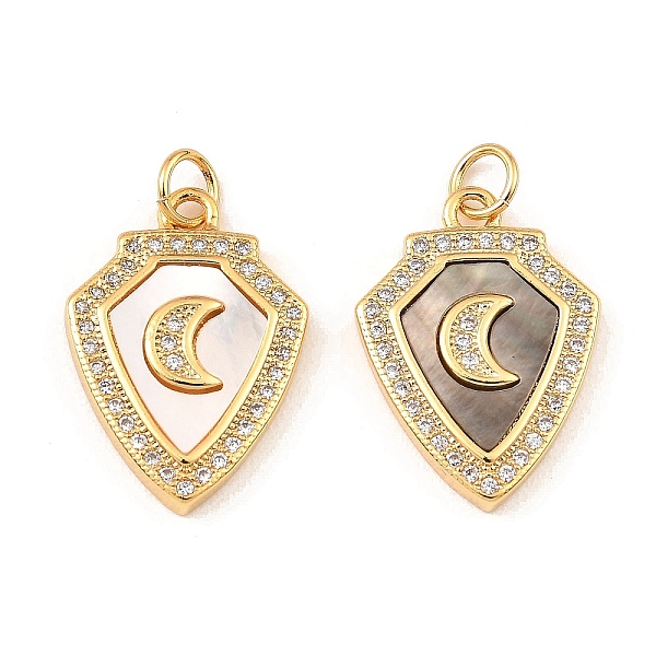 

PandaHall Brass Cubic Zirconia with Shell Pendants, Long-Lasting Plated, Lead Free & Cadmium Free, Shield with Moon, Real 18K Gold Plated..., Clear