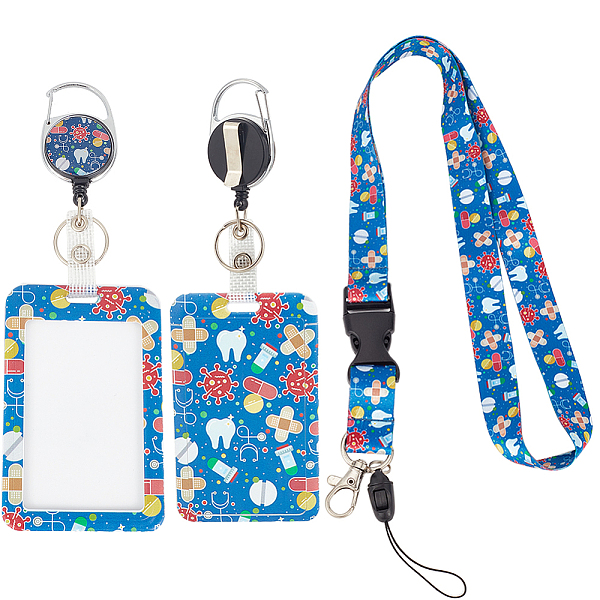 PandaHall SUNNYCLUE ABS Plastic ID Badge Holder Sets, include Lanyard and Retractable Badge Reel, ID Card Holders with Clear Window...