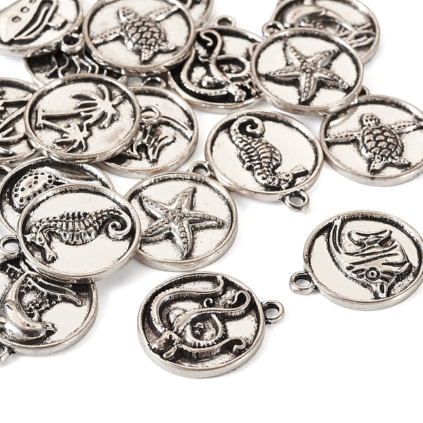 

PandaHall 18Pcs 9 Style Alloy Pendants, Flat Round with Ocean Series, Antique Silver, 20x17x2~2.5mm, Hole: 1.8mm, 2pcs/style Alloy Flat...