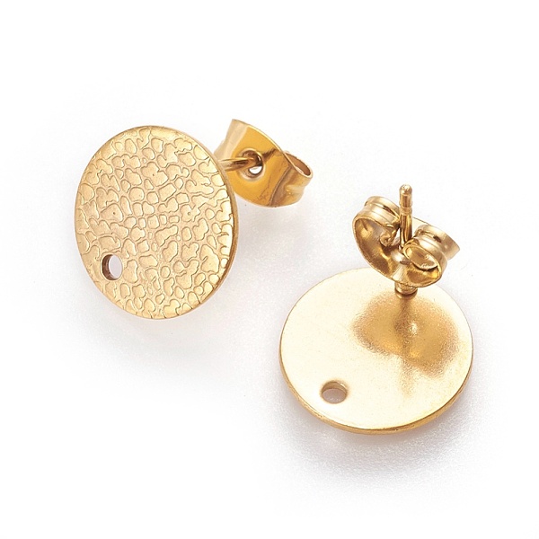 

PandaHall Ion Plating(IP) 304 Stainless Steel Ear Stud Findings, with Ear Nuts/Earring Backs and Hole, Textured Flat Round with Spot Lines...