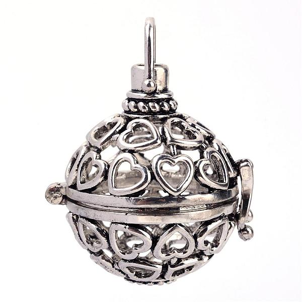 

PandaHall Rack Plating Brass Cage Pendants, For Chime Ball Pendant Necklaces Making, Hollow Round with Heart, Antique Silver, 30x29x24mm...