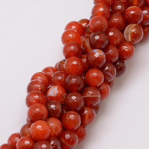 

PandaHall Natural Striped Agate/Banded Agate Bead Strands, Dyed, Faceted, Round, Dark Orange, 10mm, Hole: 1.5mm, about 38pcs/strand, 14 inch...