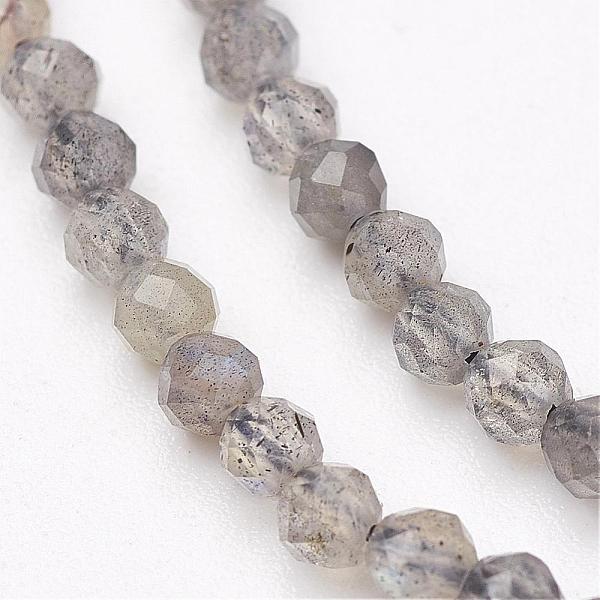 PandaHall Natural Labradorite Bead Strands, Faceted, Round, 2mm, Hole: 0.5mm, about 200pcs/strand, 15.5 inch Labradorite Round