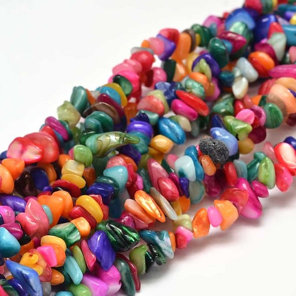 

PandaHall Natural Chip Dyed Shell Bead Strands, Shell Shards, Colorful, 5~14x5~10mm, Hole: 1mm, about 33.85 inch Other Sea Shell Chip