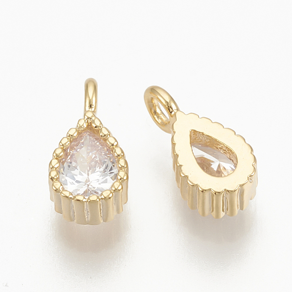 

PandaHall Brass Cubic Zirconia Charms, Nickel Free, teardrop, Real 18K Gold Plated, 8x4x2mm, Hole: 1mm Brass+Cubic Zirconia Teardrop Clear