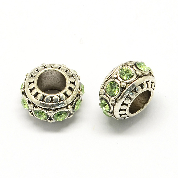 

PandaHall Alloy Rhinestone European Beads, Rondelle Large Hole Beads, Peridot, 11x7mm, Hole: 4.5mm Alloy+Rhinestone Rondelle Green