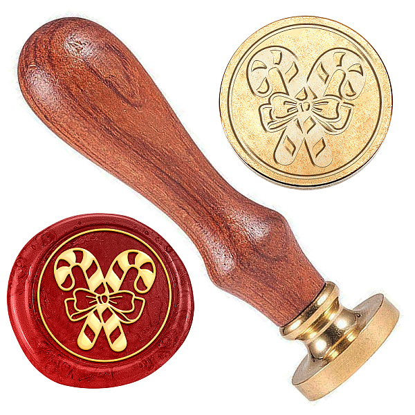 

PandaHall Golden Tone Brass Wax Seal Stamp Head with Wooden Handle, for Envelopes Invitations, Gift Card, Candy Cane, 83x22mm, Stamps...