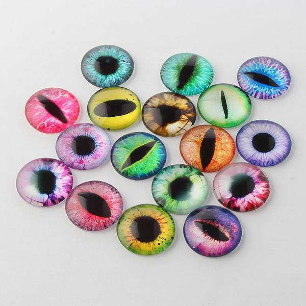 

PandaHall Half Round/Dome Dragon Eye Printed Glass Cabochons, Mixed Color, 10x4mm Glass Half Round Multicolor