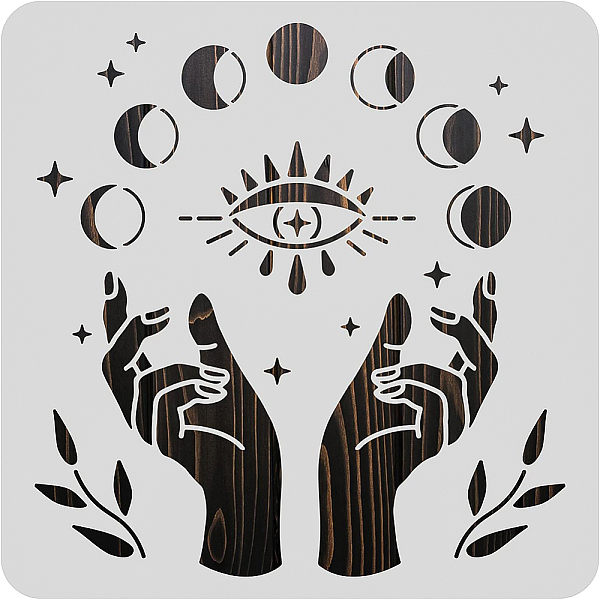 

PandaHall BENECREAT 30x30cm Plastic Cutouts Painting Template, Hand Moon Phase Eye Pattern Plastic Stencils for Painting, Wood Burning..., White