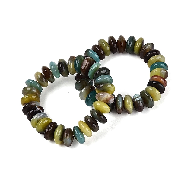 Natural Agate(Dyed & Heated) Rondelle Beaded Stretch Bracelets for Unisex