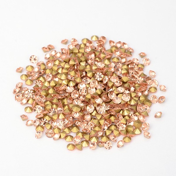 

PandaHall Back Plated Grade A Diamond Glass Pointed Rhinestone, Light Peach, 3.4~3.5mm, about 1440pcs/bag Glass Rhinestone Diamond Pink