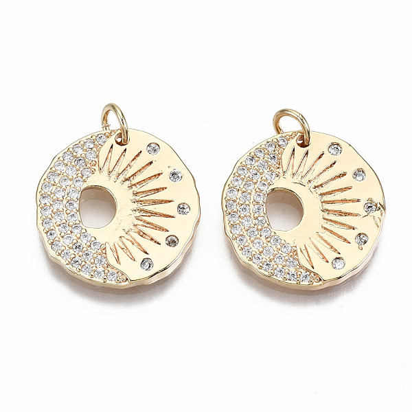 

PandaHall Brass Micro Pave Clear Cubic Zirconia Pendants, Nickel Free, Flat Round with Sun & Moon, Real 18K Gold Plated, 18x18x2mm, Jump...