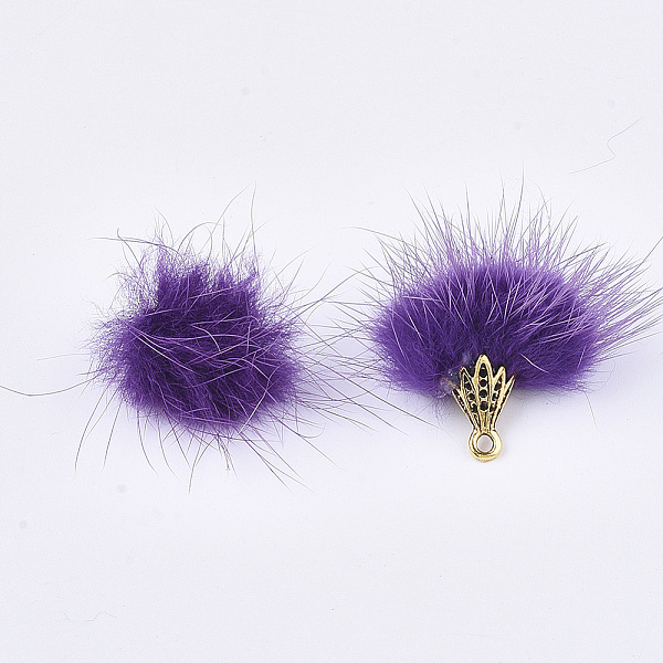 

PandaHall Faux Mink Fur Tassel Pendant Decorations, with Alloy Findings, Antique Golden, Purple, 20~30x28~30mm, Hole: 1.8mm Fibre Others...