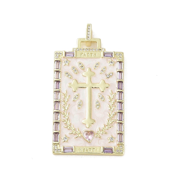 

PandaHall Real 18K Gold Plated Brass Micro Pave Cubic Zirconia Pendants, with Glass and Enamel, Rectangle with Cross, Lilac, 49x28x2mm, Hole..., Purple