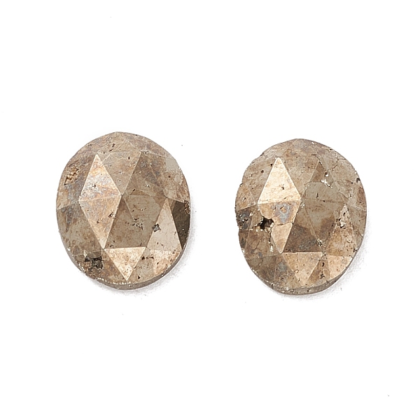 

PandaHall Natural Pyrite Cabochons, Faceted, Oval, 12x10x4mm Pyrite Oval