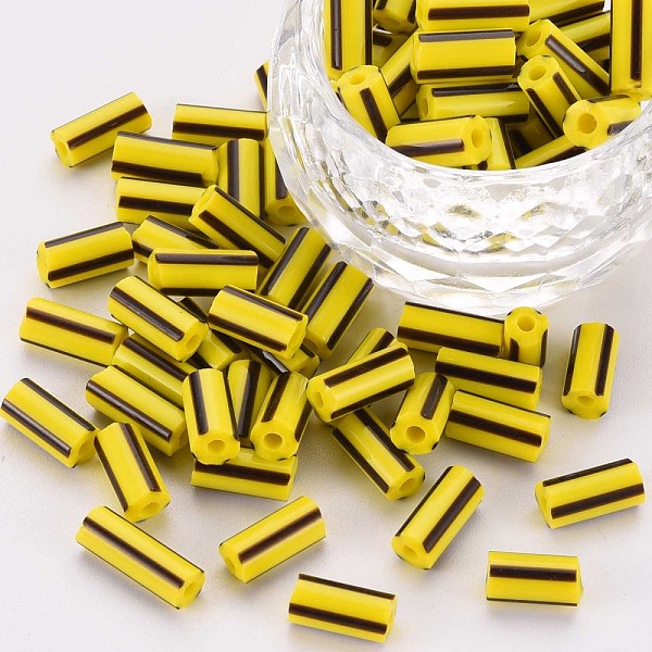 

PandaHall Glass Bugle Beads, Opaque Colours Seep, Round Hole, Yellow, 8~10x4mm, Hole: 1.8mm, about 1800pcs/pound Glass Yellow