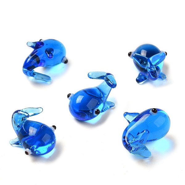 

PandaHall Handmade Lampwork Home Decorations, 3D Whale Ornaments for Gift, Blue, 16.5~17x12.5~13x10~11mm Lampwork Whale Blue