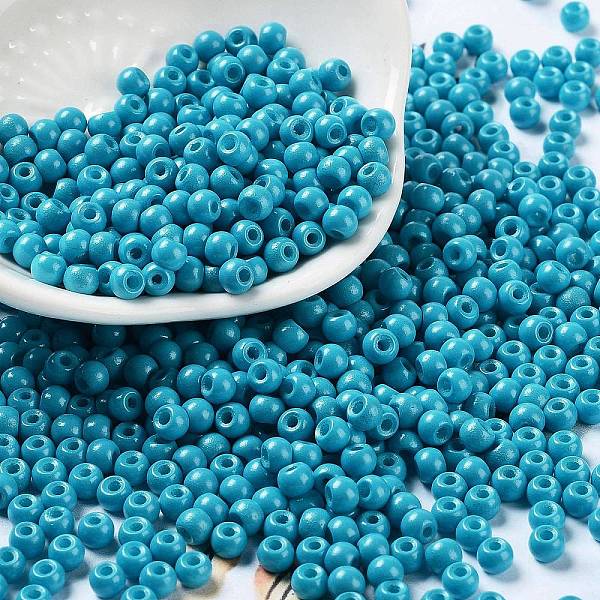 

PandaHall Baking Paint Glass Seed Beads, Round, Dark Cyan, 4x3mm, Hole: 1.2mm, about 7650pcs/pound Glass