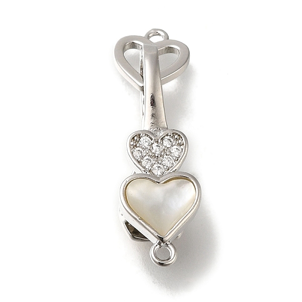 

PandaHall Brass Micro Pave Clear Cubic Zirconia Fold Over Clasps, White Shell Heart, Platinum, 30mm Brass+Cubic Zirconia Heart