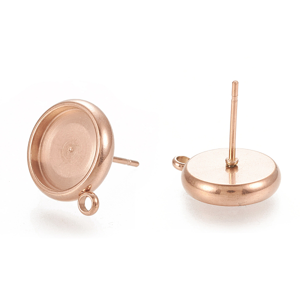 

PandaHall Ion Plating(IP) 304 Stainless Steel Stud Earring Findings, Flat Round, Rose Gold, 15x12.5mm, Hole: 1.6mm, Pin: 0.7mm, Tray: 10mm...