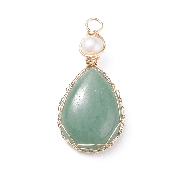

PandaHall Natural Green Aventurine Copper Wire Wrapped Pendants, with Grade A Natural Cultured Freshwater Pearl, Real 18K Gold Plated...