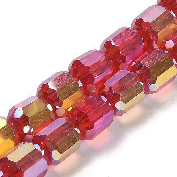 

PandaHall Electroplate Glass Beads Strands, Faceted, Column, Red, 6x6.5mm, Hole: 1mm, about 72pcs/strand, 20.87''(53cm) Glass Column Red