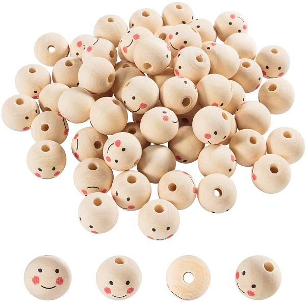 

PandaHall 100pcs Natural PapayaWhip Color Smile Face Ball Wood Beads Spacer Beads for DIY Jewelry Bracelet Necklace Making Wood Round..., Orange