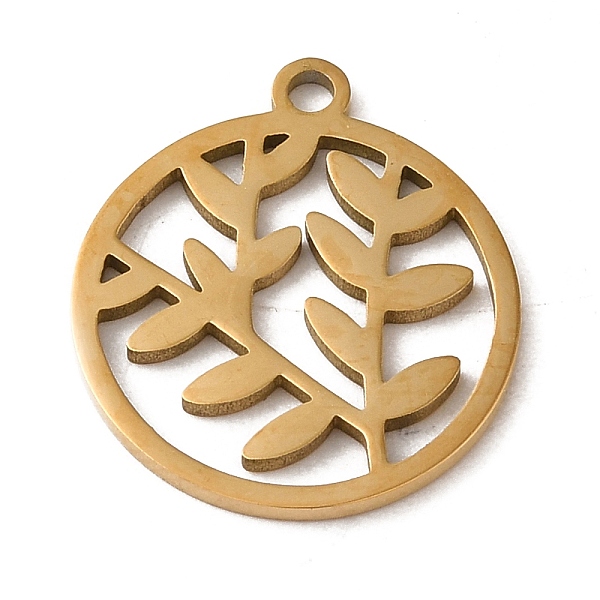

PandaHall 201 Stainless Steel Pendants, Laser Cut, Flat Round with Leaf Charm, Golden, 17x15x1mm, Hole: 1.5mm 201 Stainless Steel Leaf