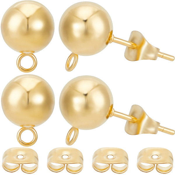 

PandaHall Beebeecraft 20Pcs 304 Stainless Steel Round Post Stud Earring Findings, with Horizontal Loops and Ear Nut/Earring Backs, Real 24K...