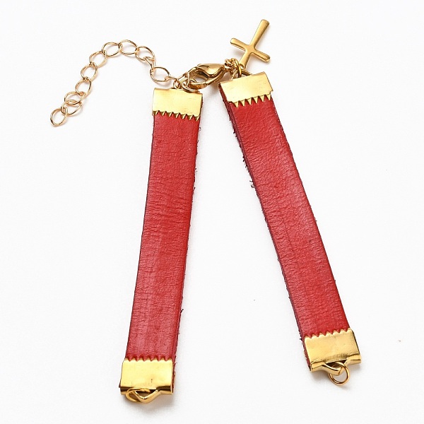 

PandaHall Cowhide Leather Cord Bracelet Making, with 304 Stainless Steel Cross Charms, Ribbon Crimp Ends, Lobster Claw Clasps and Jump Rings..., Multicolor