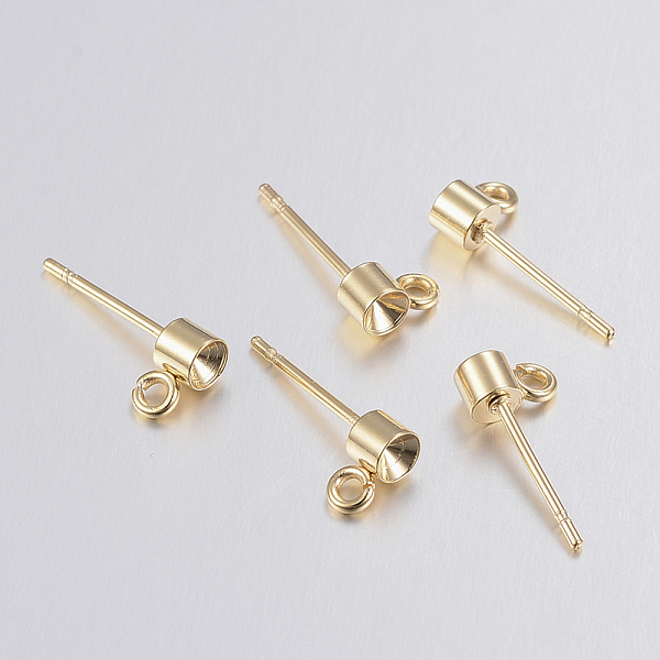 

PandaHall 304 Stainless Steel Stud Earring Settings, with Loop, For Pointed Back Rivoli Rhinestone, Golden, 3.5x3mm, Hole: 1.5mm, Tray: 3mm...