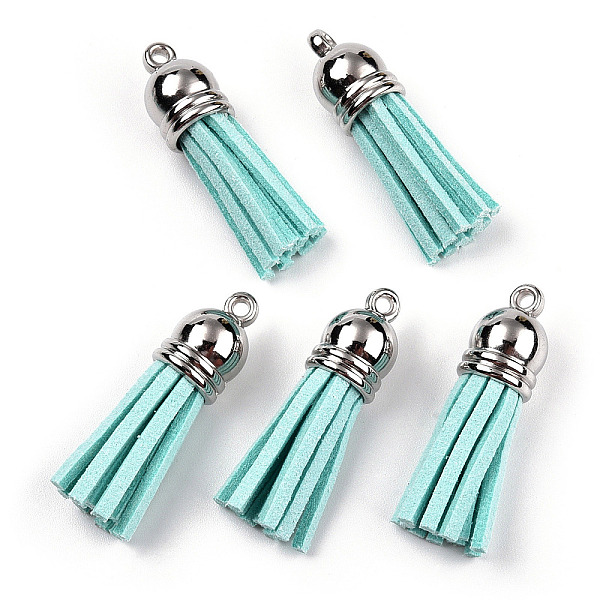 

PandaHall Faux Suede Tassel Pendant Decorations, with CCB Plastic Cord Ends, Platinum, Turquoise, 35~37x10mm, Hole: 1.8mm Faux Suede Green