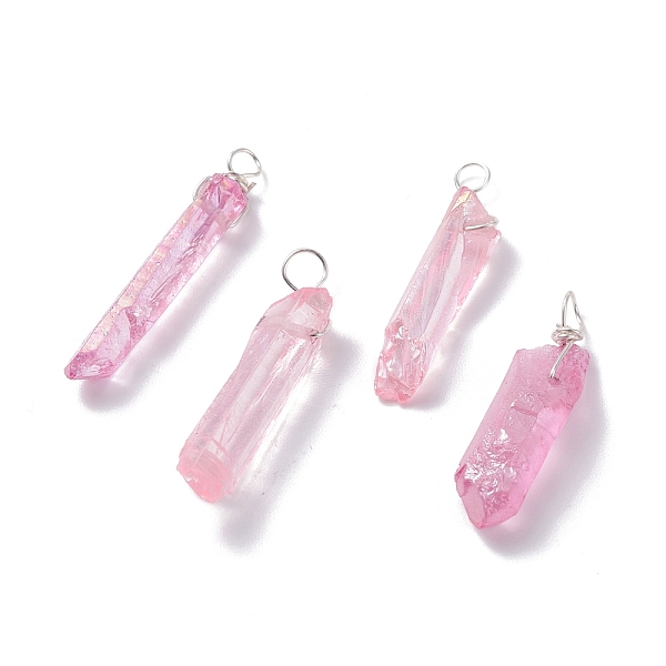 

PandaHall Electroplated Natural Quartz Pendants, with Silver Tone Copper Wire Wrapped, Chip, Pink, 18~31x4~7x3.5~6mm, Hole: 3~3.9mm Quartz...