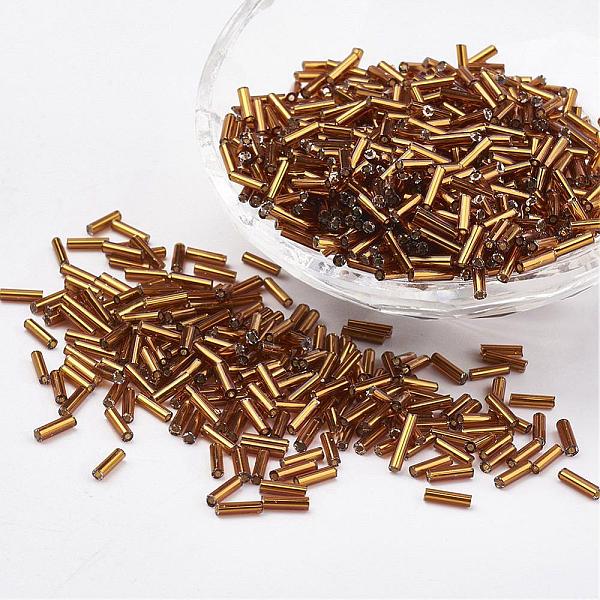 

PandaHall Glass Bugle Beads, Silver Lined, Dark Goldenrod, 9x2mm, Hole: 0.5mm, about 7000pcs/bag Glass Gold