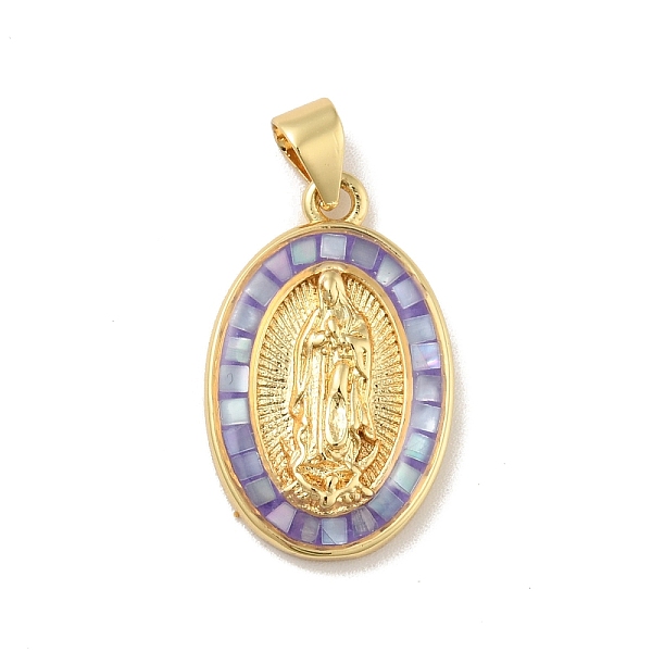 

PandaHall Brass Charms, with Shell, Cadmium Free & Lead Free, Long-Lasting Plated, Oval with Saint, Real 18K Gold Plated, Mauve..., Purple