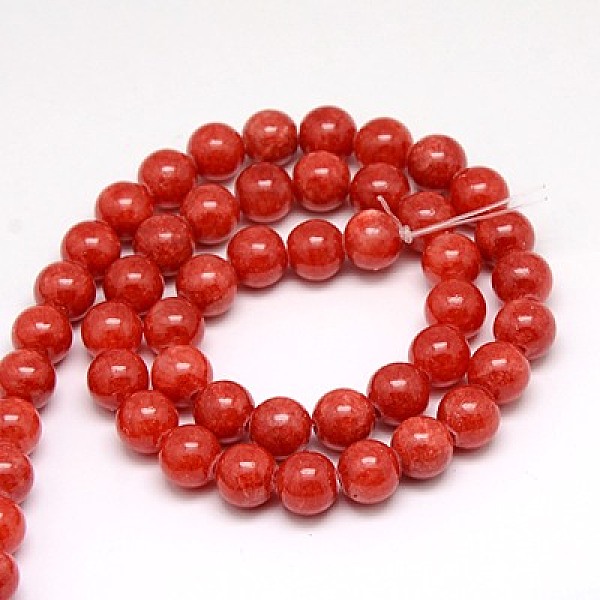 

PandaHall Natural Yellow Jade Beads Strands, Dyed, Round, Orange Red, 8mm, Hole: 1mm, about 50pcs/strand, 15.75 inch Yellow Jade Round Red