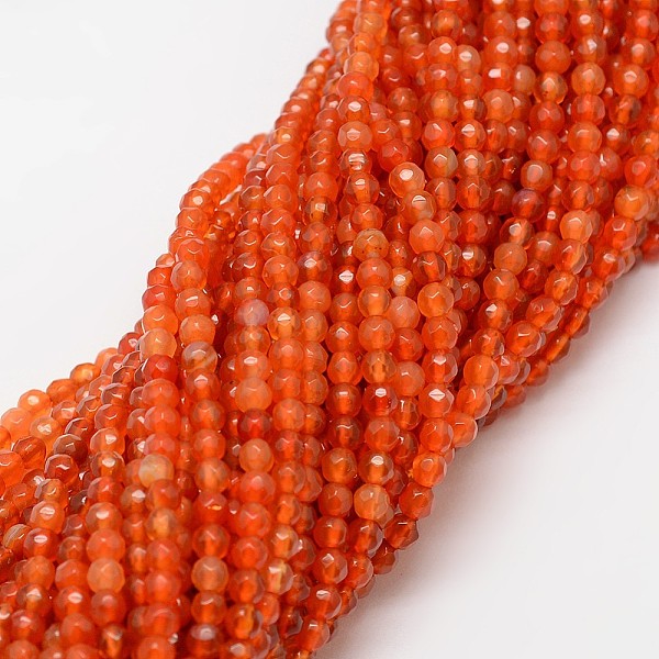 

PandaHall Natural Agate Bead Strands, Dyed, Faceted, Round, Coral, 4mm, Hole: 0.8mm, about 90~92pcs/strand, 14 inch Natural Agate Round Red