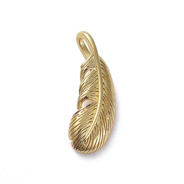 

PandaHall Brass Pendants, Long-Lasting Plated, Feather, Real 18K Gold Plated, 19x7x2mm, Hole: 2x4mm Brass Feather