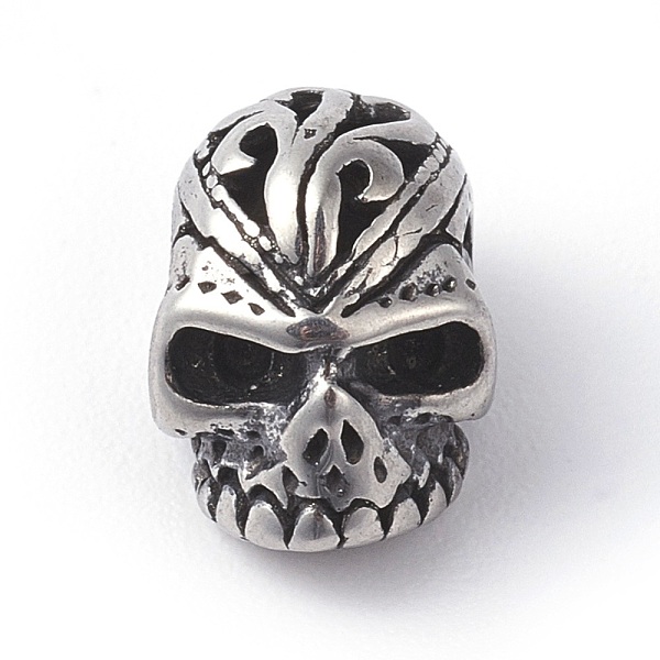 

PandaHall 316 Surgical Stainless Steel Beads, Skull Head, Antique Silver, 7x7x10mm, Hole: 1mm 316 Surgical Stainless Steel Skull