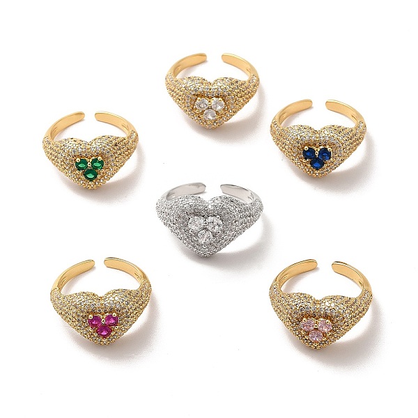 

PandaHall Cubic Zirconia Heart Open Cuff Ring, Ion Plating(IP) Brass Wide Ring for Women, Mixed Color, US Size 6 3/4(17.1mm) Brass+Cubic..., Multicolor