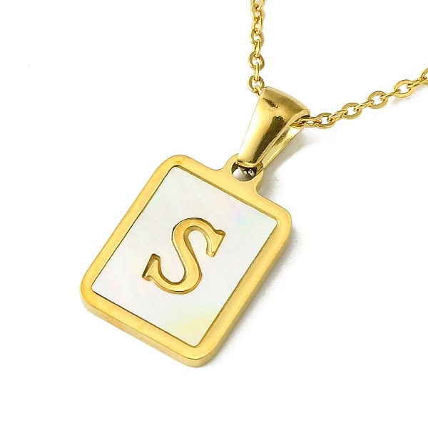 

PandaHall Ion Plating(IP) Rectangle with Initial Letter 304 Stainless Steel Pendant Necklace, white Shell, Real 18K Gold Plated, Letter S...