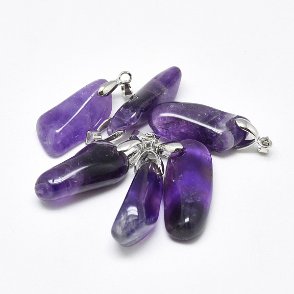 

PandaHall Natural Amethyst Pendants, with Alloy Pendant Bails, Platinum, Nuggets, 26~30x9~14x6~11mm, Hole: 4x4mm Amethyst Nuggets