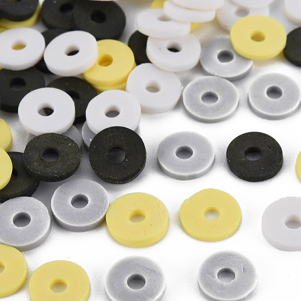 

PandaHall 4 Colors Handmade Polymer Clay Beads, Heishi Beads, Disc/Flat Round, Light Grey & Black & Floral White & Light Khaki, 8x0.5~1.5mm...